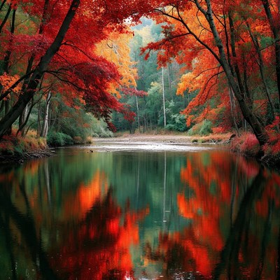 Autumn Forest Path by Reflective River
