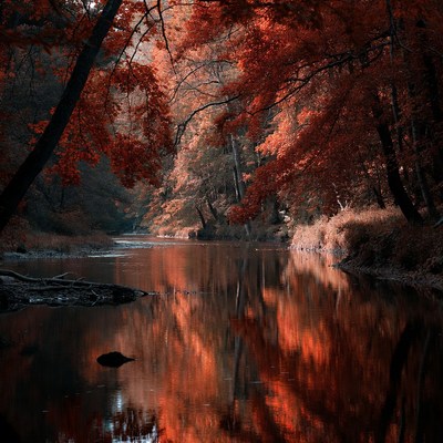 Autumn Forest River Reflection