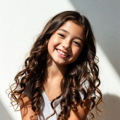 Smiling girl with curly hair