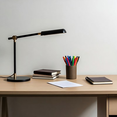 Desk with Lamp and Colored Pencils