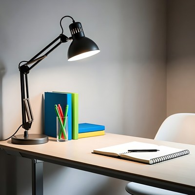 Desk Lamp with Books and Notebooks