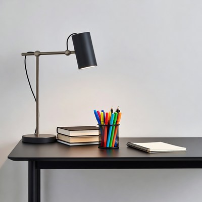 Black Desk Lamp with Colored Pencils