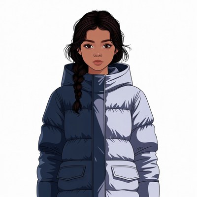 Asian woman in blue puffer jacket