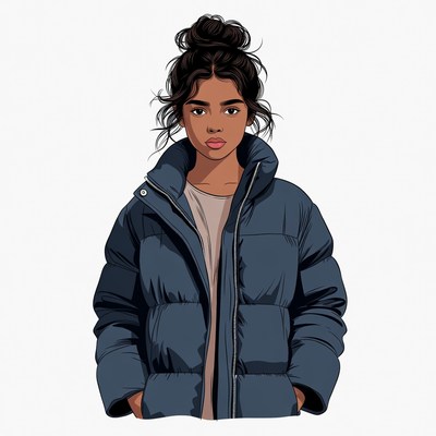 Woman in blue puffer jacket