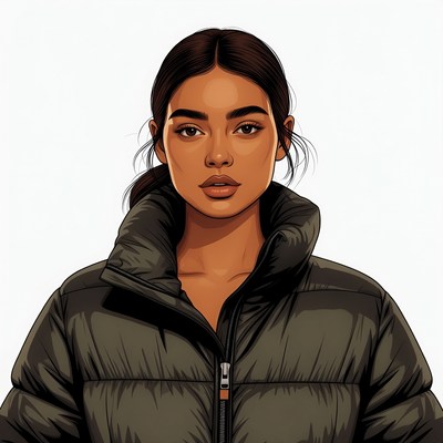 Beautiful Asian woman in green puffer jacket