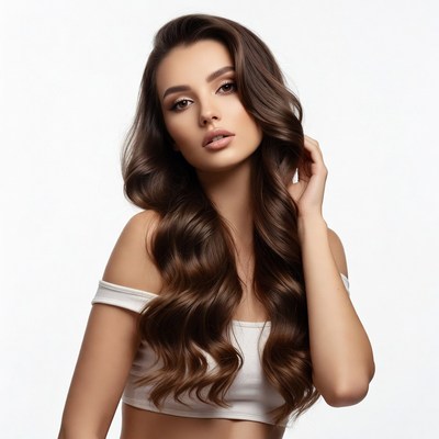 Beautiful woman with long wavy brown hair