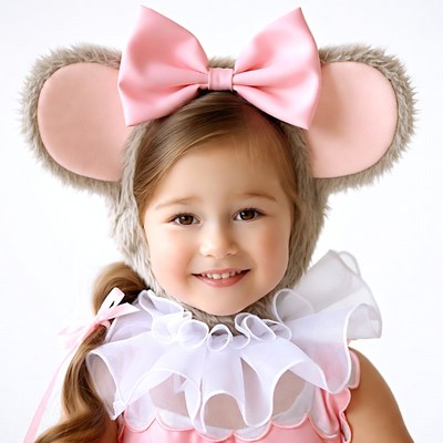 Girl in pink mouse costume