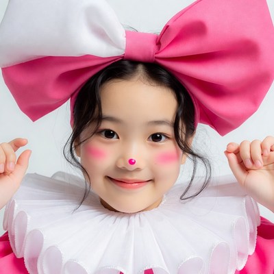 Asian girl in pink bow costume