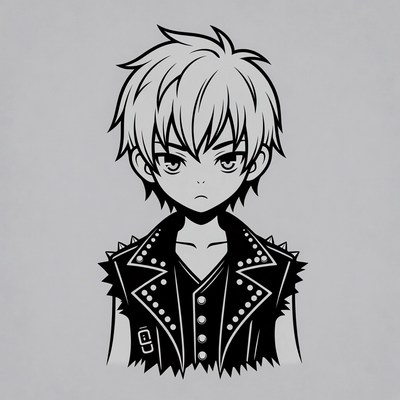 Anime boy in spiked leather jacket