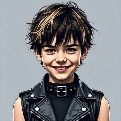 Smiling boy in leather vest