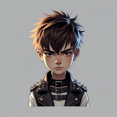 Anime boy in spiked leather jacket
