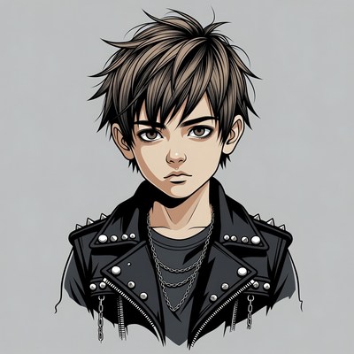 Anime boy in spiked leather jacket