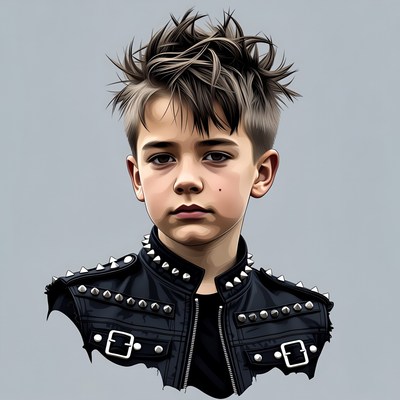 Boy with spiky hair in studded jacket
