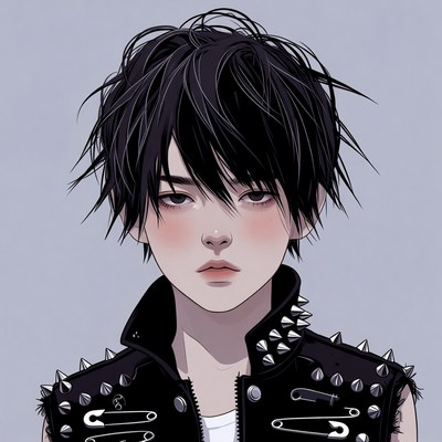 Anime boy in spiked leather vest
