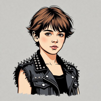 Girl in spiked leather vest