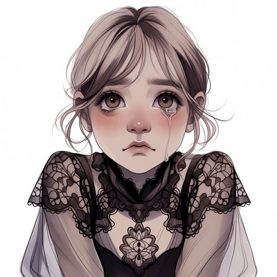 Anime girl crying in lace dress