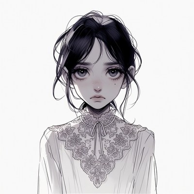 Anime girl with lace collar blouse