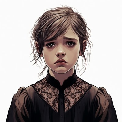 Sad girl in lace dress