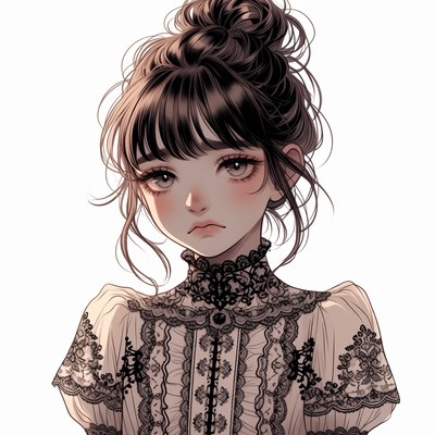 Anime girl in lace Victorian dress