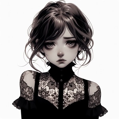 Anime girl in gothic lace dress