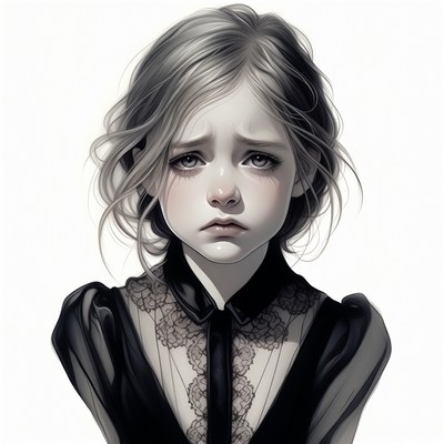 Sad girl crying in lace dress