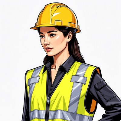 Asian woman in hard hat and vest