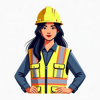 Asian woman in yellow hard hat vest