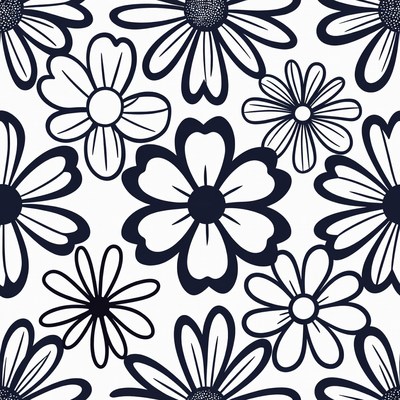 Black White Daisy Flower Pattern