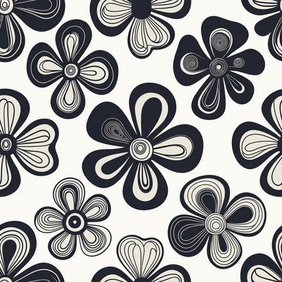 Black White Abstract Flower Pattern