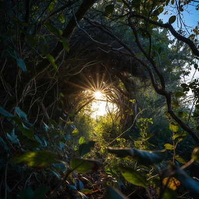 Sunlight Burst Through Dense Foliage Arch