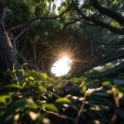 Sunlight Through Dense Tree Arch