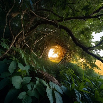 Forest Tunnel with Sunlight