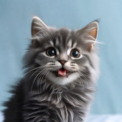 Cute gray kitten with open mouth