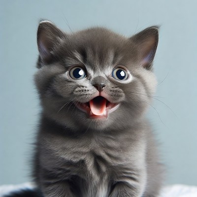 Cute gray kitten yawning