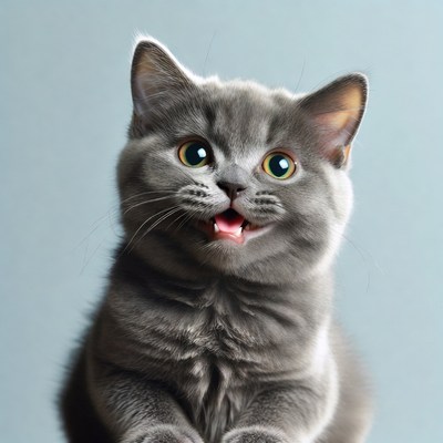 Cute gray kitten smiling