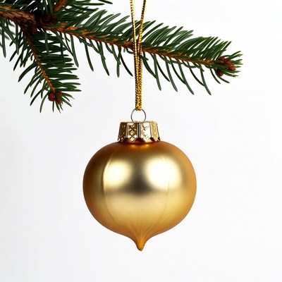 Gold Christmas ornament on fir branch