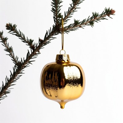 Gold Christmas ornament on fir branch