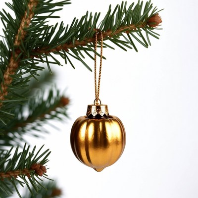 Gold pumpkin ornament on Christmas tree