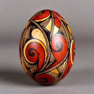 Red and yellow patterned Easter egg
