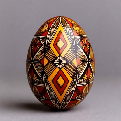 Ornate Red Yellow Decorated Easter Egg