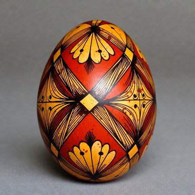 Ornate Red and Yellow Decorated Easter Egg
