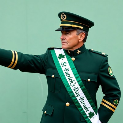 Man in St. Patrick's Day military uniform