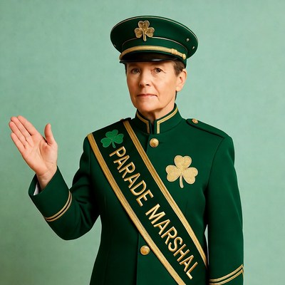 Woman in green St. Patrick's parade marshal uniform