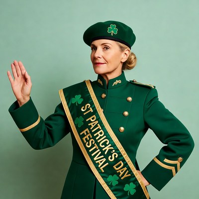 Woman in green St. Patrick's Day uniform