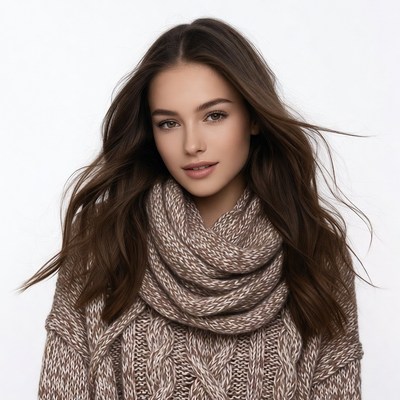 Woman in Knit Sweater and Scarf