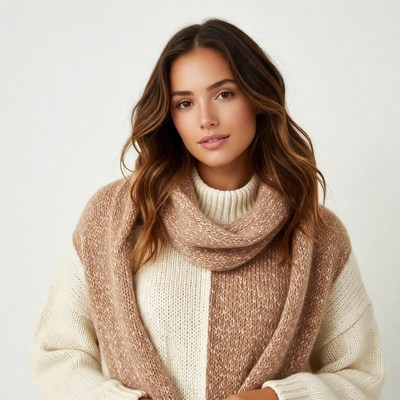 Woman in white and beige knit sweater