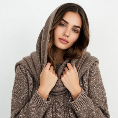 Woman in Brown Hooded Sweater