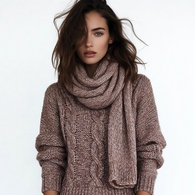 Woman in chunky knit scarf sweater