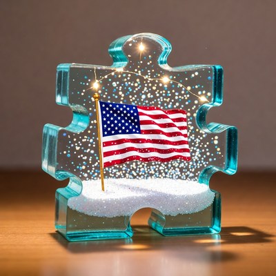 USA Flag in Snow Globe Puzzle Piece