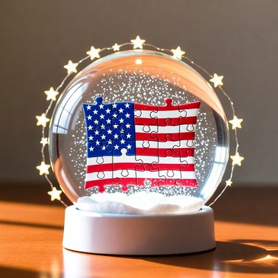 American Flag Puzzle in Snow Globe